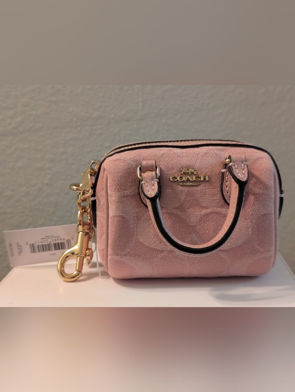 COACH Pink Mini Signature Satchel Keychain Bag